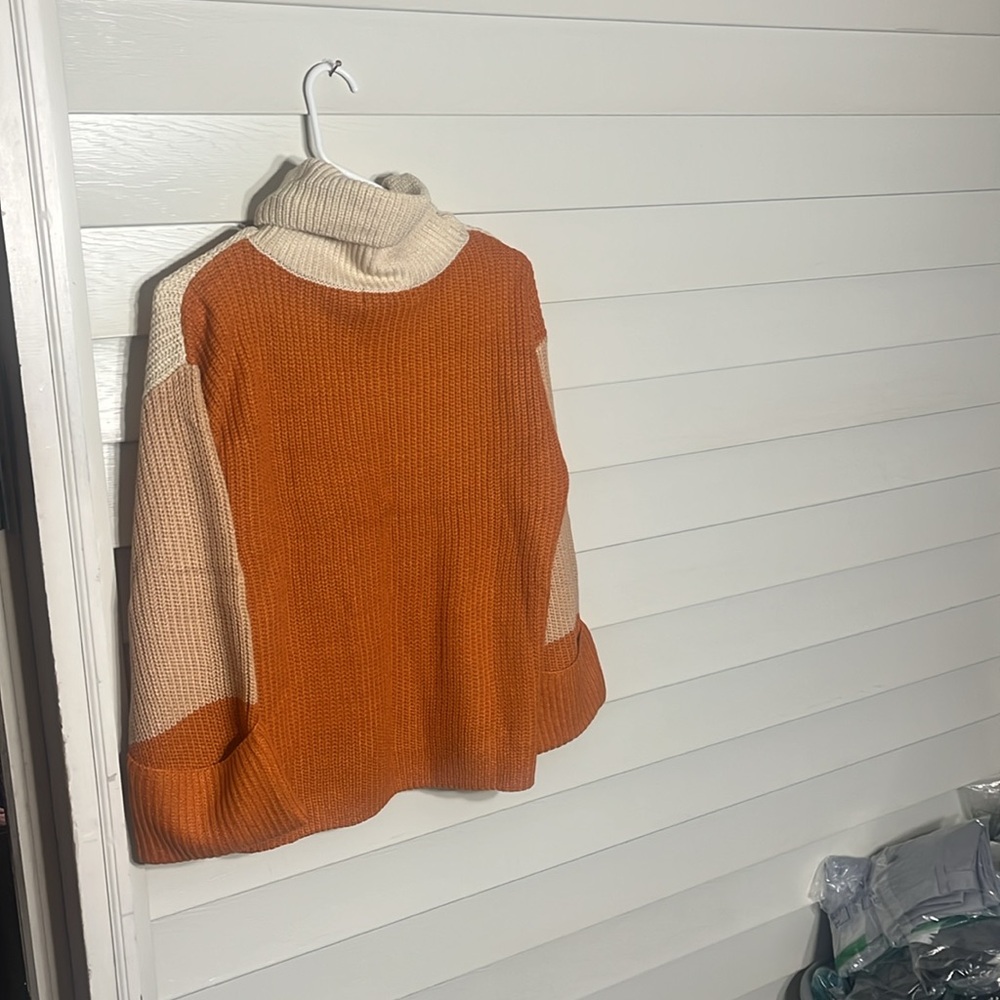 Simplee Apparel Cream and Orange Cowl Neck Sweater - Picture 7 of 7